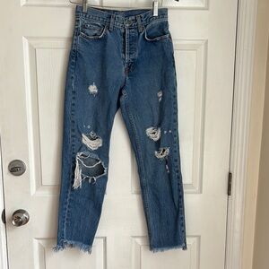 CARMAR button fly distressed cropped jeans size 26 100% Cotton raw hem